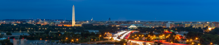 Image of the Washington DC skyline at night.